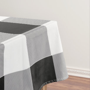 Black White Buffalo Gingham Check Plaid Holiday  Tablecloth