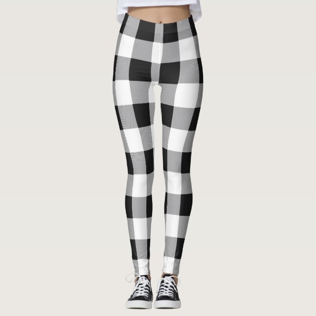 Black White Buffalo Gingham Check Plaid Holiday Th Leggings (Front)