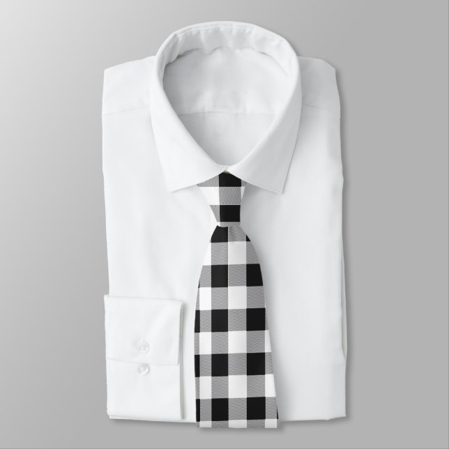 Black White Buffalo Gingham Check Plaid Holiday    Tie (Tied)