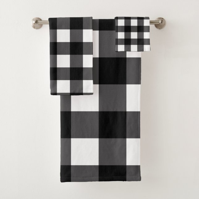 Black & White Buffalo Gingham Chequered Plaid Bath Towel Set (Insitu)