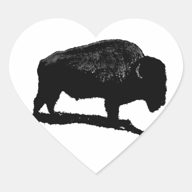Black & White Buffalo Heart Sticker (Front)