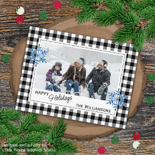 Black White Buffalo Lumberjack Plaid & Snowflakes Postcard