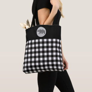 Black White Buffalo Plaid Bear Tote Bag