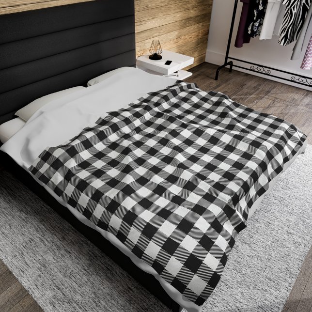 Black White Buffalo Plaid Check Fleece Blanket (Black White Gingham Fleece Blanket)