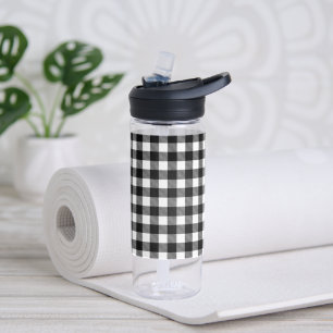 Black & White Buffalo Plaid, Chequered, Modern Water Bottle