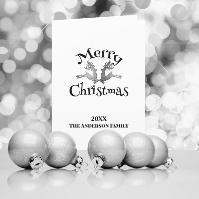 Black White Buffalo Plaid Custom Photo Reindeer Holiday Card (Creator Uploaded)