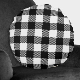 Black White Buffalo Plaid Farmhouse Decor  Round Cushion