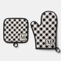Black White Buffalo Plaid Gingham Monogram Cute