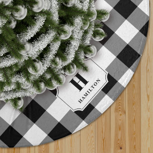 Black & White Buffalo Plaid Monogram Brushed Polyester Tree Skirt