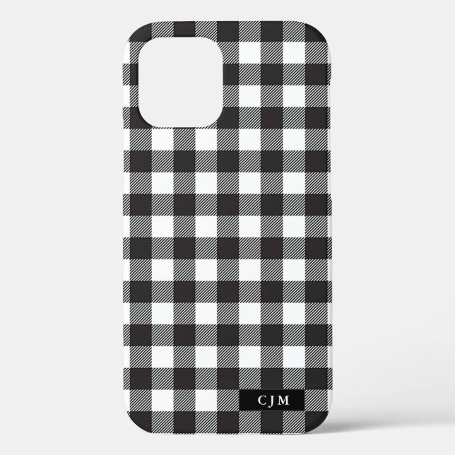 Black White Buffalo Plaid Pattern Monogram Rustic Case-Mate iPhone Case (Back)