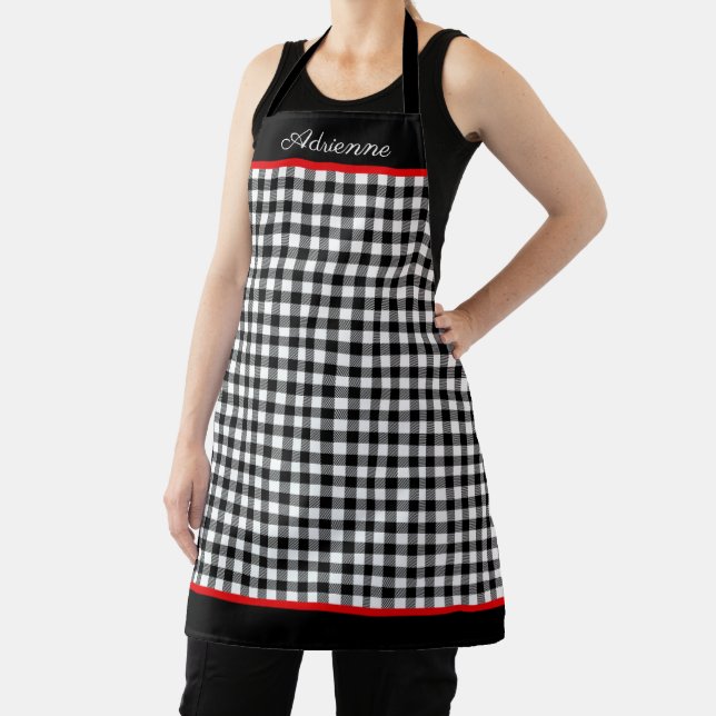 Black & White Buffalo Plaid Personalised Apron (Insitu)