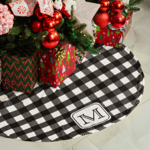 Black White Buffalo Plaid Personalised Monogram Brushed Polyester Tree Skirt