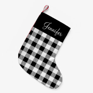 Black & White Buffalo Plaid Personalised Small Christmas Stocking