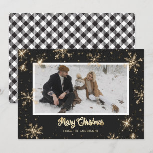 Black & White Buffalo Plaid Photo Christmas Cards