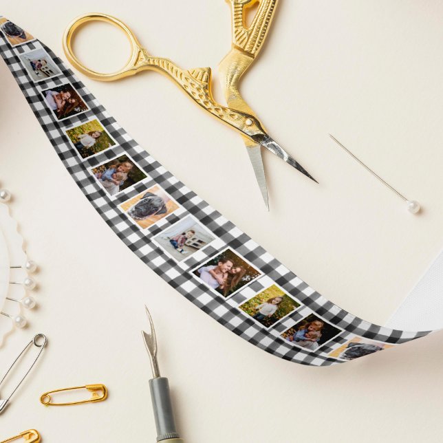Black & White Buffalo Plaid Photo Satin Ribbon (Creator Uploaded)