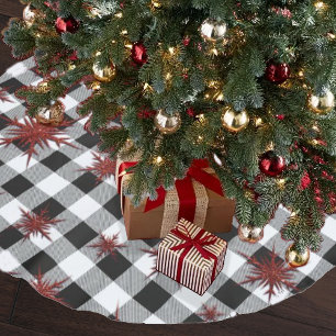 Black White Buffalo Plaid Red Glitter Snowflakes Brushed Polyester Tree Skirt