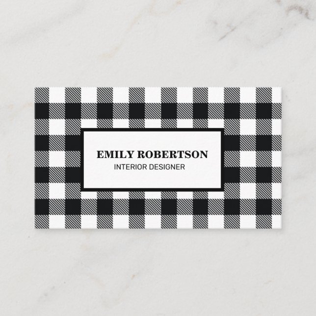 Black White Buffalo Plaid Rustic Business Card (Front)