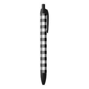 Black White Buffalo Plaid with Twill Black Ink Pen