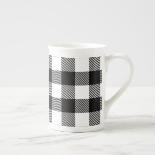 Black White Buffalo Plaid with Twill Bone China Mug