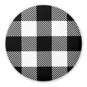 Black White Buffalo Plaid with Twill Ceramic Knob