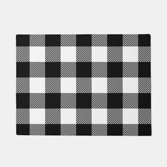 Black White Buffalo Plaid with Twill Doormat (Front)