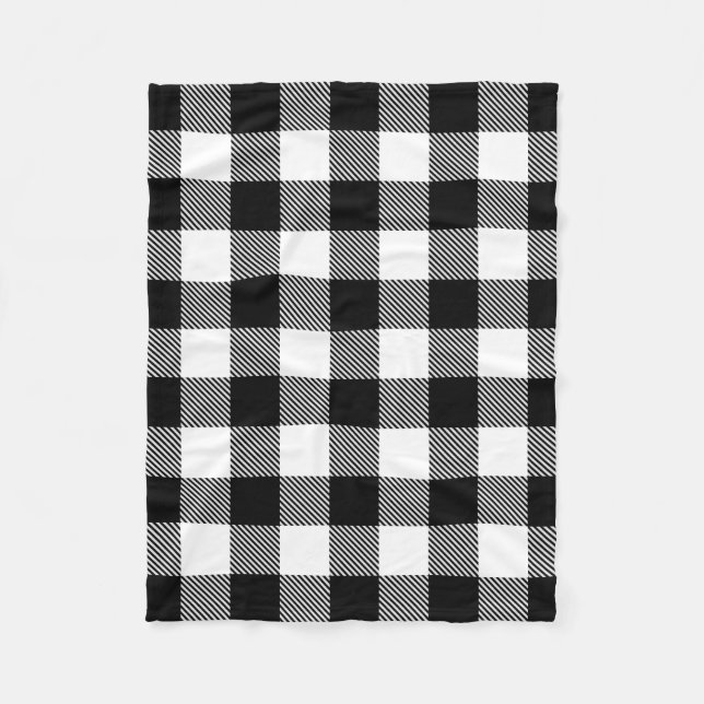 Black White Buffalo Plaid with Twill Fleece Blanket (Front)