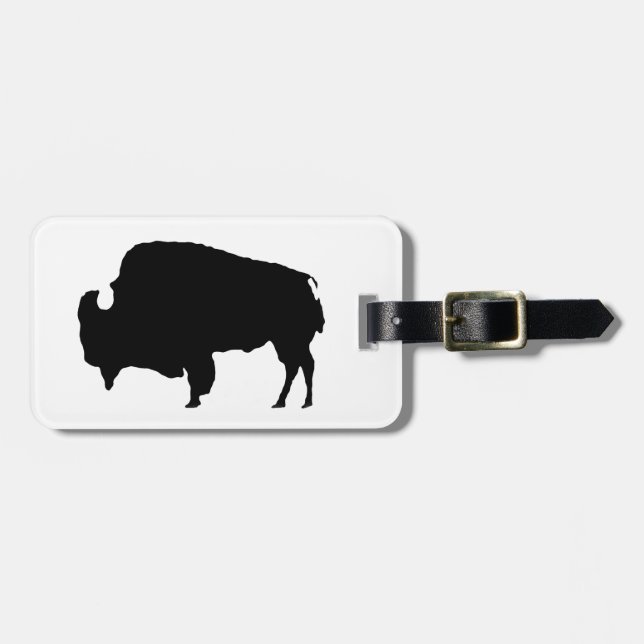 Black & White Buffalo Silhouette Luggage Tag (Front Horizontal)