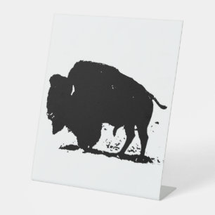 Black & White Buffalo Silhouette Pedestal Sign