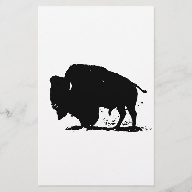 Black & White Buffalo Silhouette Stationery (Front)
