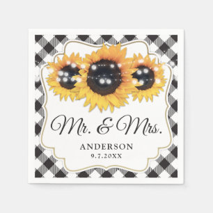 Black White Buffalo Sunflower Mr. & Mrs. Wedding Napkin