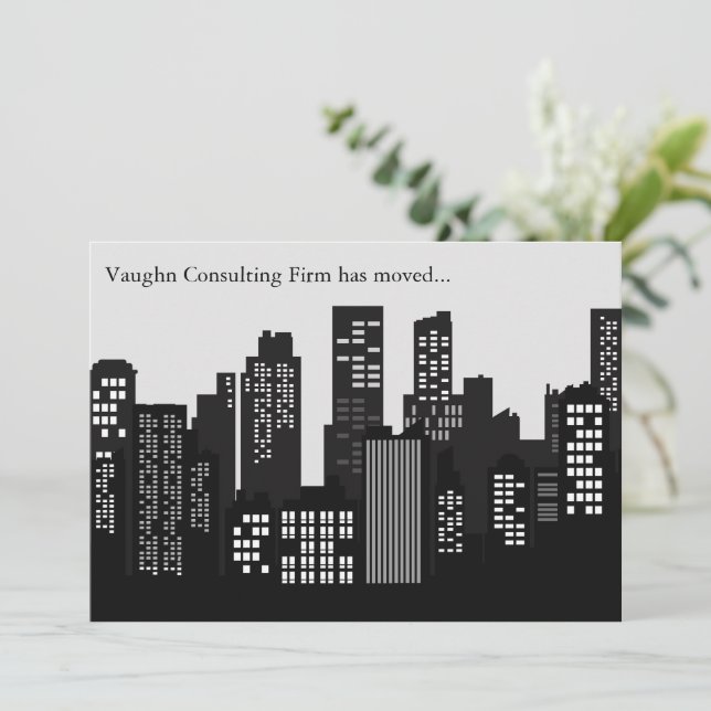 Black White Building Skyline Business Moving Announcement (Standing Front)