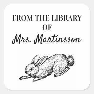 Black White Bunny Rabbit Teacher From Library Of Square Sticker
