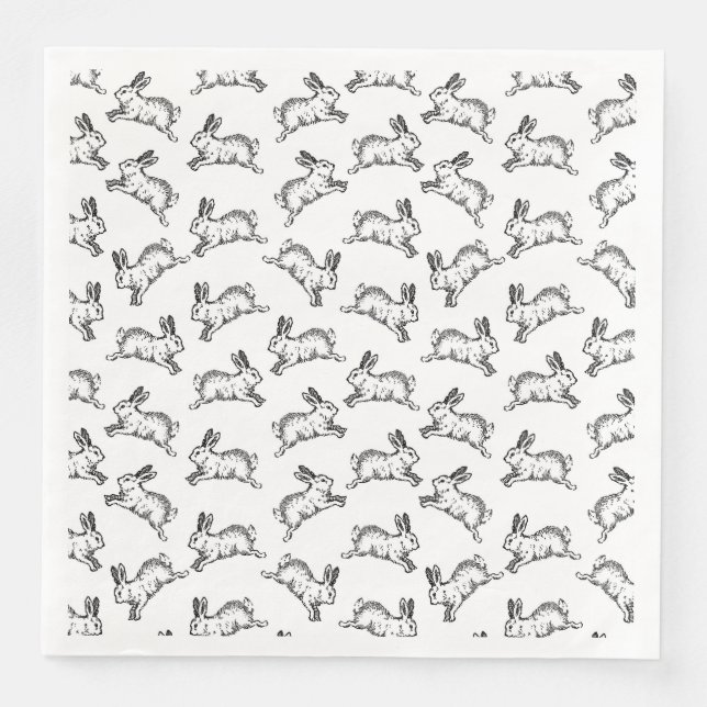 Black & White Bunny Rabbits Napkin (Front)