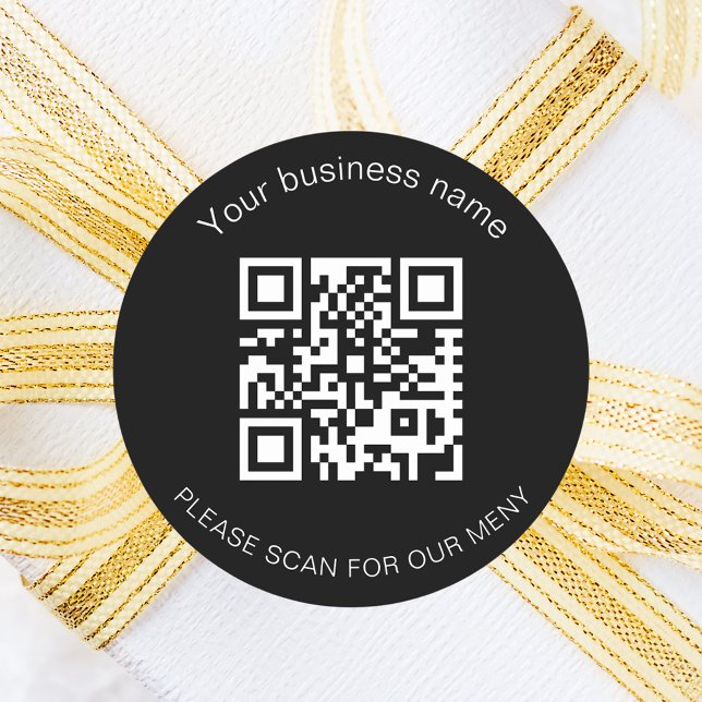 Black white business bar restaurant menu qr code classic round sticker (Creator Uploaded)