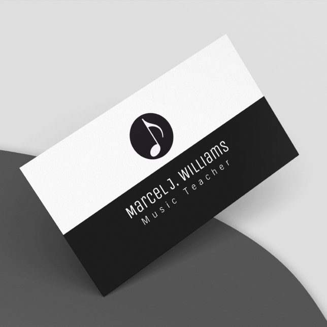 Black&White Business Card With Music Note Musician (modern black and white)