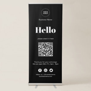 Black & White Business Covid QR Code Check-In Retractable Banner