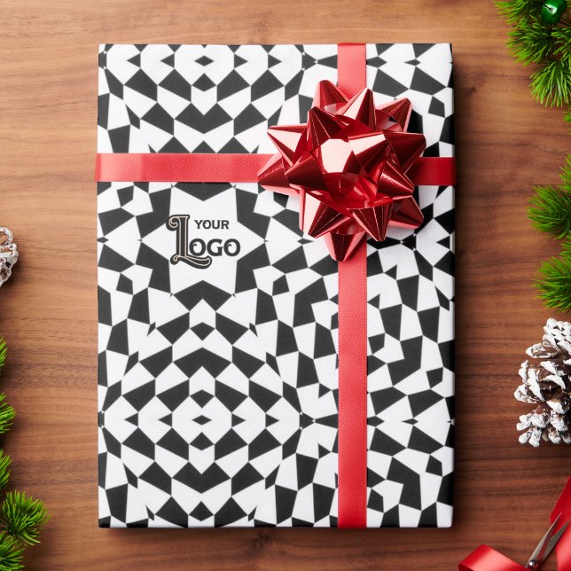 Black White Business logo Company Christmas Custom Wrapping Paper (Creator Uploaded)
