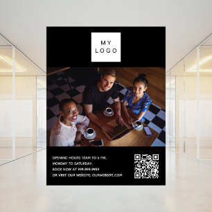 Black white business logo photo welcome QR-code Poster