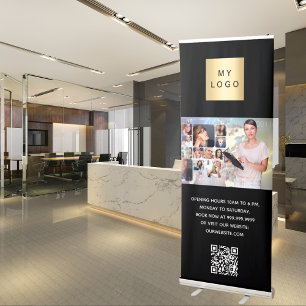 Black white business logo photo welcome QR-code Retractable Banner