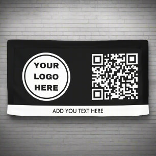 Black & White Business Logo & QR Code Promotional Banner