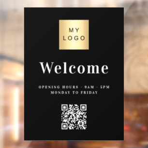 Black white business logo welcome QR code Window Cling
