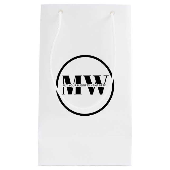 Black & White Business Name Monogram Custom Logo Small Gift Bag (Front)
