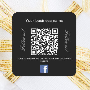 Black white business name qr code Facebook Square Sticker