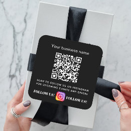 Black white business name qr code instagram square sticker