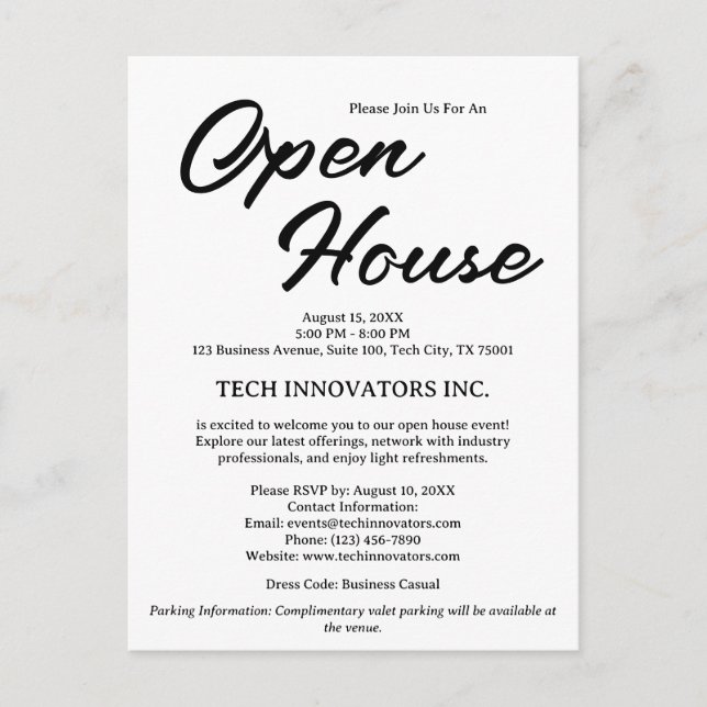 Black & White Business Open House Invitation Postcard (Front)