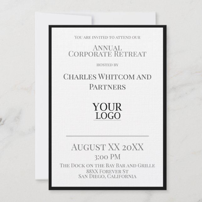 Black & White Business or Company Event with Logo Invitation (Front)