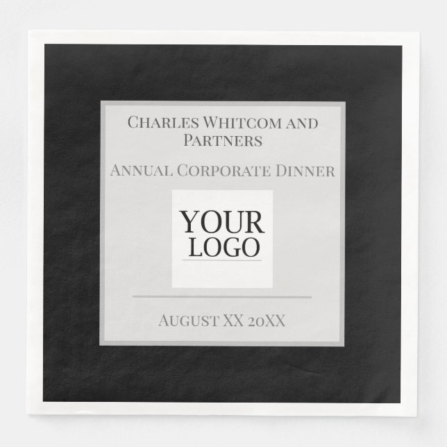 Black & White Business or Company Event with Logo Napkin (Front)