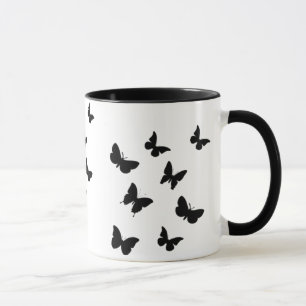 black & white butterflies mug