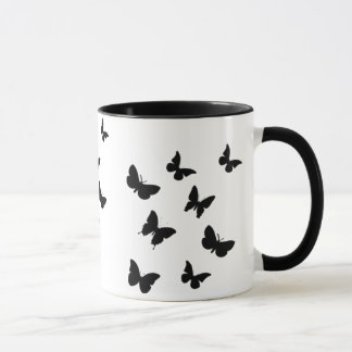 black & white butterflies mug