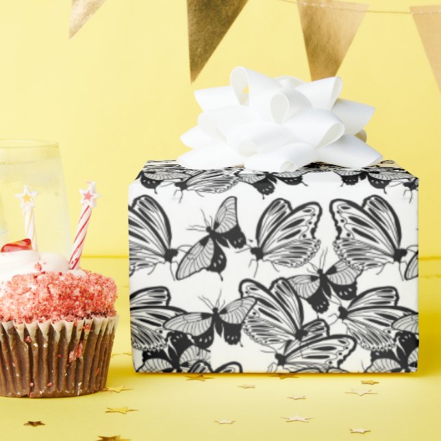 Black  White Butterflies Wrapping Paper (Birthday Party)
